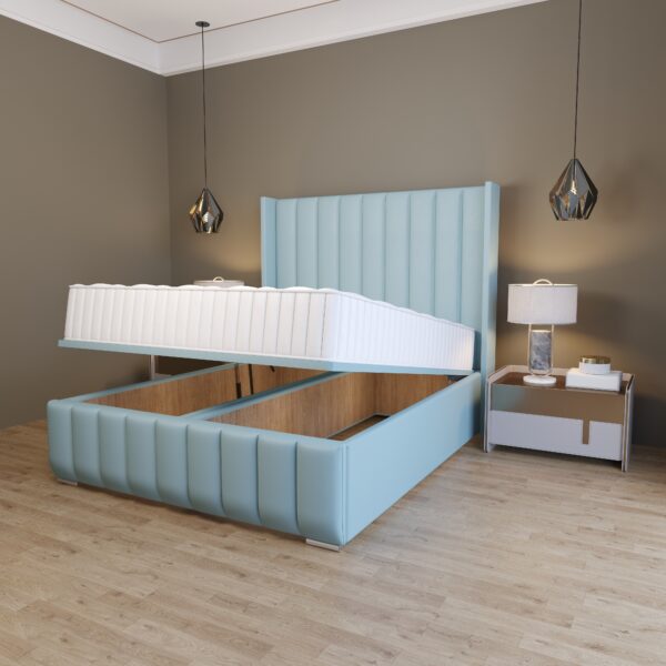 Aspen ottoman gas lift bed side view with solid frame – Sleepify