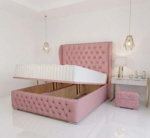 Blossom upholstered ottoman bed frame with gas lift storage base UK bedroom furniture