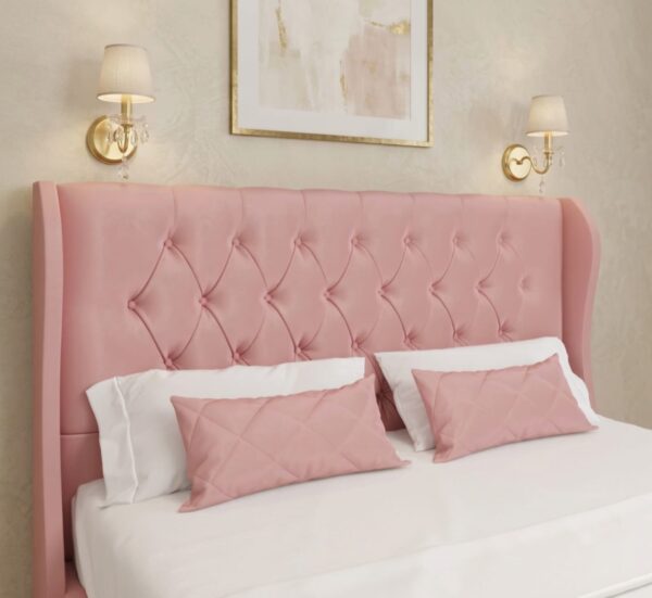 Blossom ottoman bed pink upholstered tufted headboard with winged sides UK